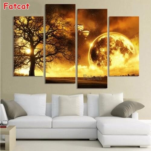 Universe Space diy 5D Diamond Embroidery Ancient Tree,Full square Diamond Mosaic diamond painting 4pcs Cross Stitch decor PP2228