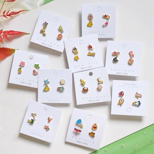 4pcs Sets Stud Earrings Cute Mini Butterfly Flower Bird Girl Bow Star Fish Shall Earring For Women Cartoon Simple Trendy Japan