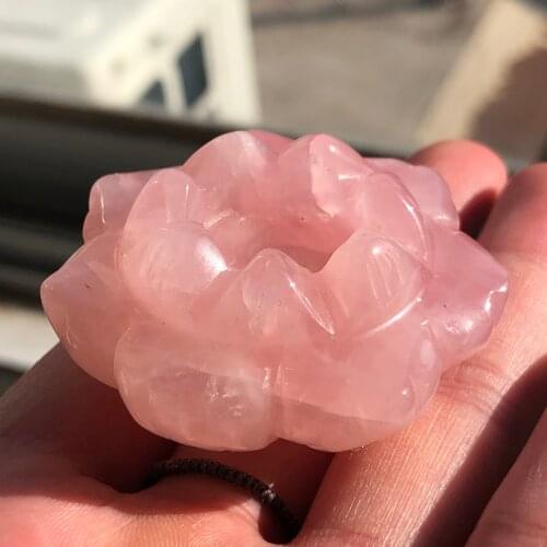 Natural Rose Quartz lotus pink Crystal Stone Carved hand flower carved Healing Crystals decoration