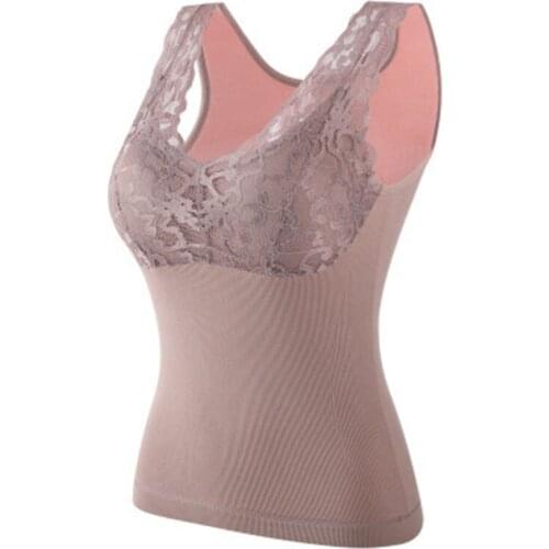 Women Fleece Lined Underwear Tops Built-in Bra Padded Lace Cami Tank Top Vest Health Care Braces & Supports EK