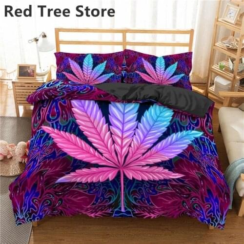 New Arrival Green Weed Leaves Bedding Set 100% Microfiber Bedding Set Queen King Size Quilt Cover Pillowcase Home Bed Cover