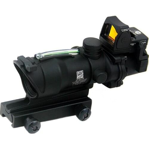 Tactical ACOG 4X32 Fiber Source Green Optical Fiber Scope Illuminated Rifle Scope With RMR Micro Red Dot Sight Marked Version