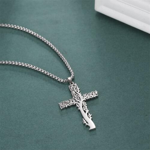 2021 New Cross Tree of Life Man Pendant Necklace Talisman Viking Jewelry Stainless Steel No Fade Cross Necklace
