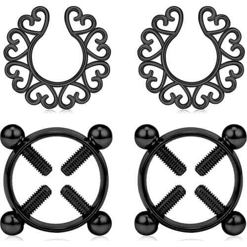 Non-Pierced Fake Nipplerings Adjustable Nipple Shield Rings Stainless Steel Screw Fake Nipplerings for Women