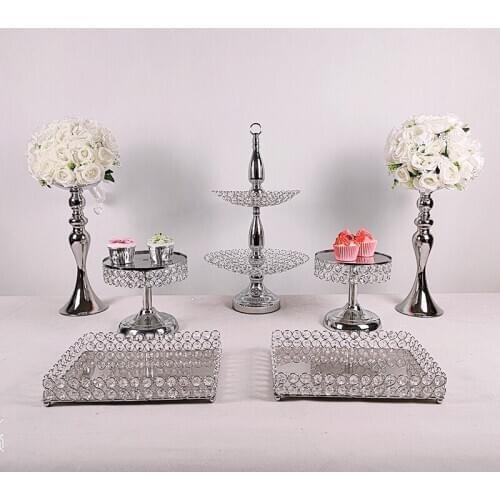 Crystal gold silver color Cake tray metal crystal Display for Pastry Wedding Birthday Party table pan