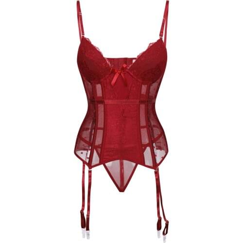 Sexy Red Corset Lingerie Adjustable Shoulder Strap Lingeries Overbust Padded Cup Korsett Shapewear Suspender Gorset Underwear