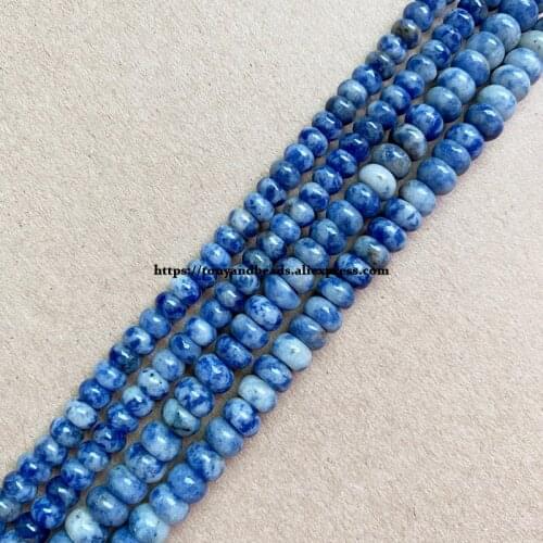 2lots more 10% off ! Natural Stone Smooth Rondelle Blue Spot Jasper 7" Loose Beads 4X6 5X8mm Pick Size For Jewelry Making DIY