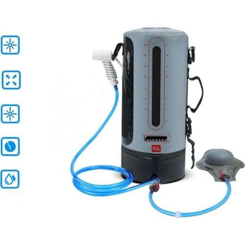 12L Solar Heating Camping Shower Bag with Pressure Foot Pump Bathing Water Bag Dropship