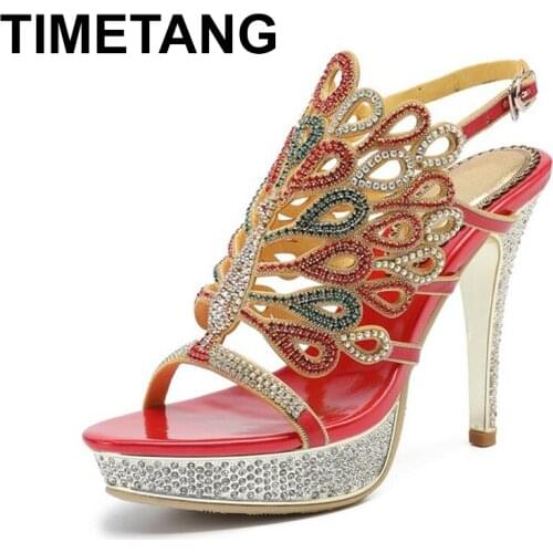 TIMETANG 2021 New Summer Rhinestone Gladiator Sandals Crystal Platform High Heels Women Bridesmaid Wedding Sandals Bride Shoes