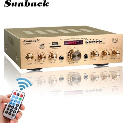 SUNBUCK 2000W Home Theater Amplifiers 110V/220V HiFi bluetooth Power Amplifier Stereo Audio Karaoke FM Radio USB SD 2 Mic Input