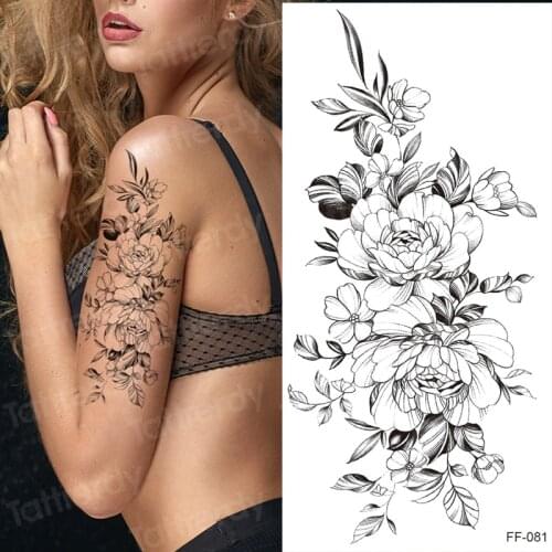 Temporary Tattoos for woman sexy Black Roses Geometric Body Art Flower Arm waist Chest Transfer Waterproof Fake Tattoo Stickers