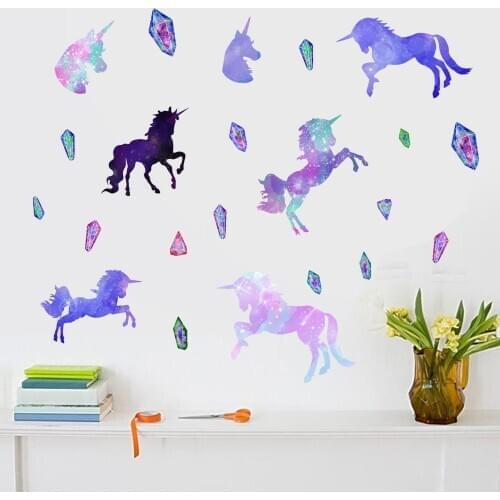 Fantasy Unicorn Wall Stickers For Home Decoration 3D Art Dream Purple Unicorn Stickers VINyl Decals Art Wallpaper Stickers