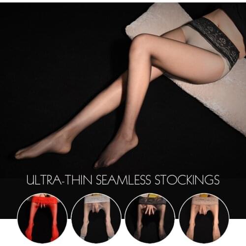 Women Oil Shiny Glossy Lace Seamless Pantyhose Ultra-thin High Waist Sexy Open Crotch Tights Female Stretchy Slim Stocking