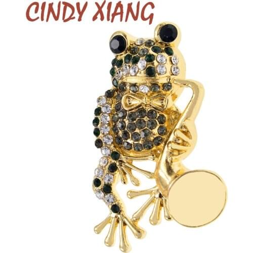 CINDY XIANG New Cute Blow The Horn Frog Brooches for Women Gold Metal Animal Brooch Pins Vintage Jewelry Coat Accessories Gifts