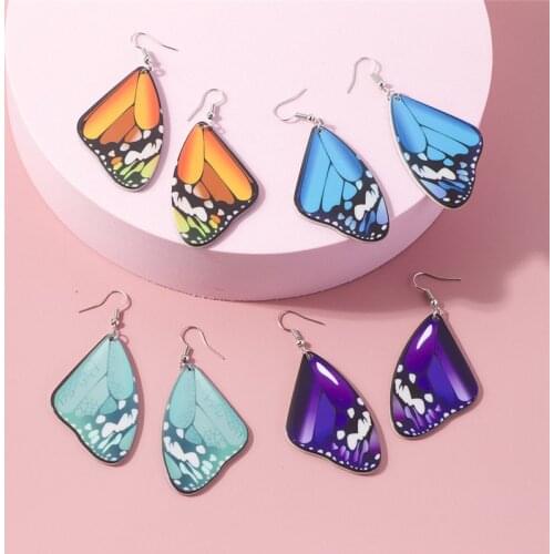 Gradient Resin Butterlfy Wing Drop Earrings for Women Trendy 2021 Simulation Insect Dangle Earrings Acrylic Jewelry Blue Purple