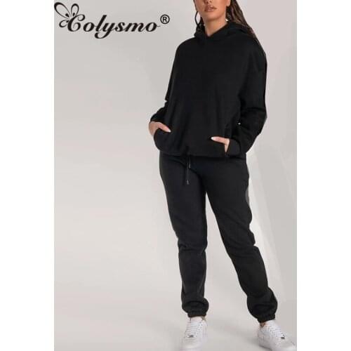 Colysmo Tracksuit Women Hoodies with Pocket Solid Color Elastic Waist Pants Set Casual Loungewear Joggers 2 Piece Matching Sets