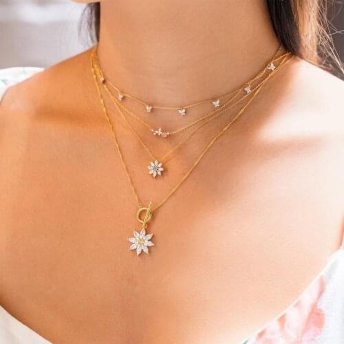 2020 summer wholesale fashion jewelry 925 sterling silver mini butterfly flower charm pendant bling 5A cz choker women necklaces