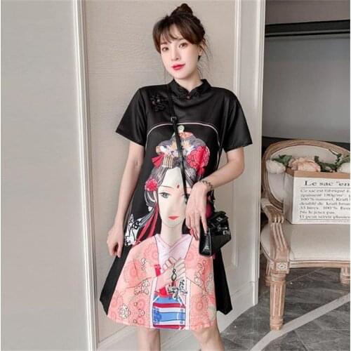 Japanese Harajuku Style Cheongsam Women Improved Stand Collar Sexy Qipao Elegant Party Traditional Chinese Dress Plus Size