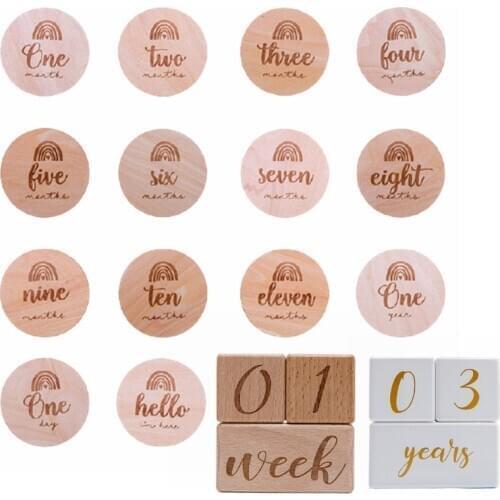 1set Baby Milestone Wooden Block Baby Photography Milestone Memorial Monthly Newborn Commemorative Card Number Photo Accessories