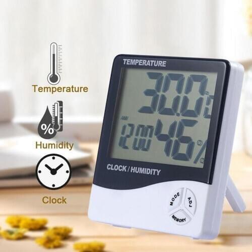 1pcs LCD Digital Temperature Humidity Meter Indoor Station Clock Thermometer Alarm With C/F Function Hygrometer Weather Out U6N7