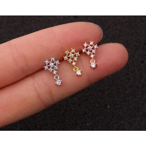 1 PCS Shiny Heart Micro Pave Ziron Piercing Ear Bone Cuff Stud Earrings with Pendant Gold Color Stainless Steel Bar Ball Ears