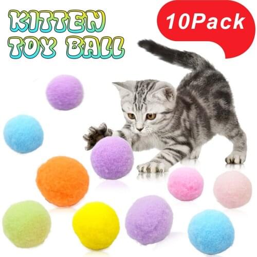10PCS Pet Cat Toy Random Colorful Mute Soft Plush Bouncy Ball Multi-function Cute Interactive Funny Kitten Chase Toy