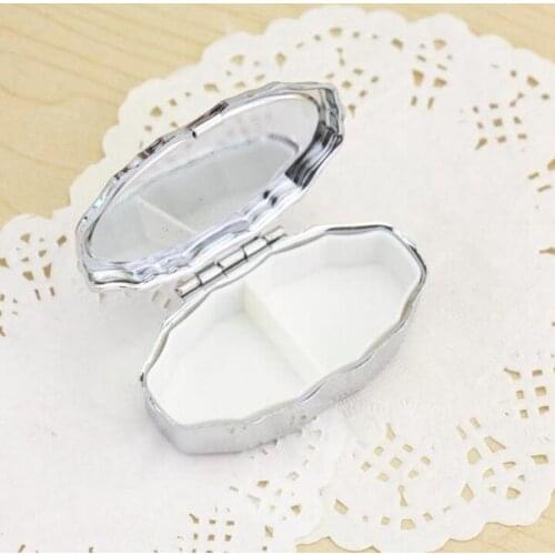 100PCS Lace Pill box Silver Blank Rhombus Metal Pill Container Oval Storage Box 2 Compartments Free Shipping