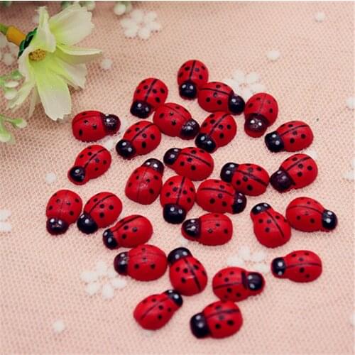 13*10mm 100pcs Cute Red Ladybug Wooden Cabochons Flatback DIY Handmade Scrapbooking Craft