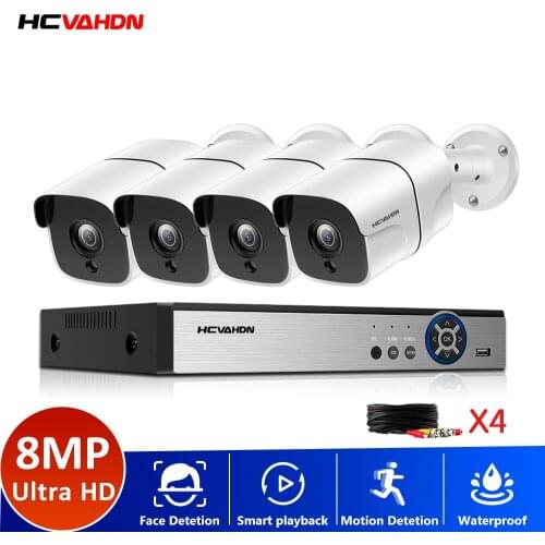 4CH 8MP CCTV Camera System H.265 Email Alarm DVR Kit 4PCS Outdoor Security Camera P2P IR-CUT indoor Dome Explosion proof Onvif