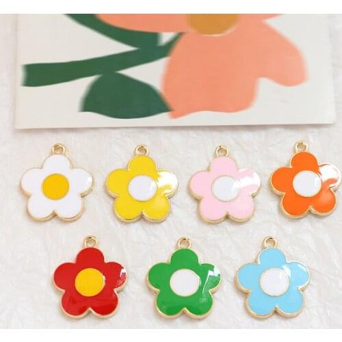 50pcs/lot handmade alloy drop oil charms color flowers shape diy jewelry earring/garment/bracelet pendants accessory