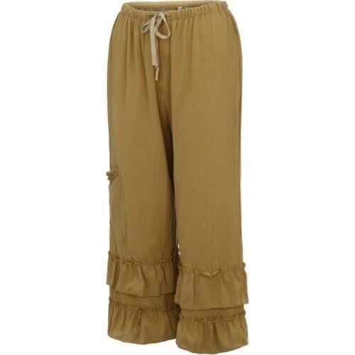 2020 New Women Solid Cotton Linen Pants Folds Plus Size Casual Wide Loose Pocket Pants Solid Color Comfortable Versatile