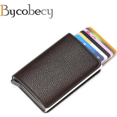 Bycobecy RFID Wallet Soft Leather Card Case Information Protector Safety Clutch Fashion Pop-Up Card Holder Aluminum Box