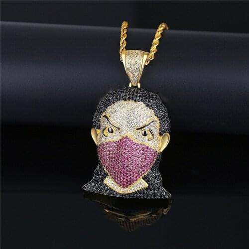 Bling Cubic Zircon Masked Goon Necklace & Pendant Shiny Ice Out Link Chain Necklace With Chain Choker Hip Hop Jewelry For Men