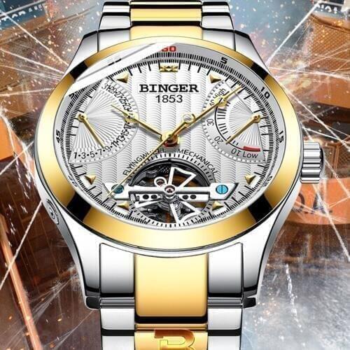 Switzerland Mechanical Men Watches BINGER Luxury Brand Skeleton Tourbillon Wrist Waterproof Watch Men sapphire Male reloj hombre