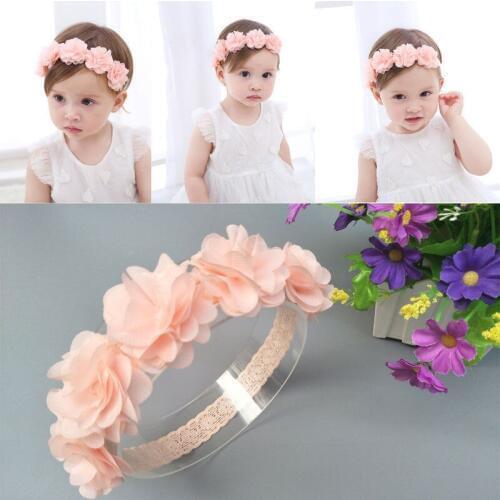 Kids Girl Baby Headband Toddler Lace Bow Flower Hair Band Accessories Headwear Pink