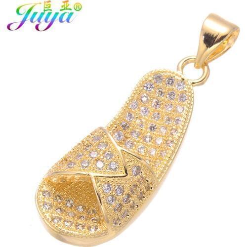 Juya 2018 New Arrival Luxury Jewelry Findings Micro Pave Zircon Slipper Charm Pendant For Women Girls DIY Punk Jewelry Making