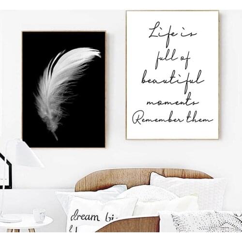 Canvas Painting Feather Quote Wall Art Pictures Black White Posters And Prints For Living Room Nordic Minimalist Home Decoration
