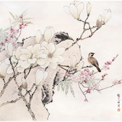 Chinese classical magnolia flower brid scenery oil painting canvas printings printed on canvas home wall art decoration picture