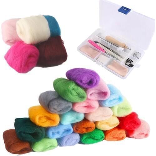 Nonvor DIY Wool Felt Kit Handle Wool Wet Felting Supplies Tools Fibre Wool Yarn Roving for Hand Spinning Set Pack Fabric Box