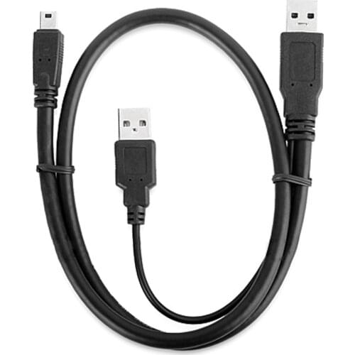 Mini USB 2.0 Dual USB With Power Supply Cable Male to Male Data Sync USB Cable For HDD