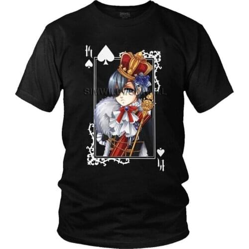 Male Vintage Black Butler Sebastian T-shirt Ciel Phantomhive T Shirt Short Sleeve Cotton Tshirt Anime Manga Kuroshitsuji Tee Top