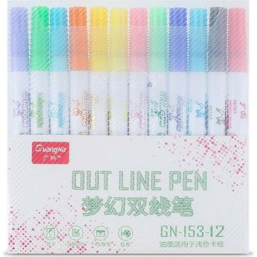 12 Colors Outline Doodle Dazzle Shimmer Marker Set Metallic Pens Silver Glitter For Calligraphy Lettering Scrapbooking