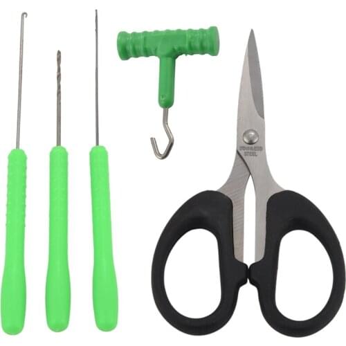 5Pcs/Set Baiting Needle Set Carp Fishing Bait Tool Kit Hook Load Rig Knot Puller Fish Tackle Scissors Drill Splicer