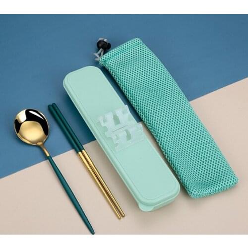 Portable Chopsticks Spoon Set Kids Tableware Cute 3 Piece Set Stainless Steel Fork Single Student Storage Case