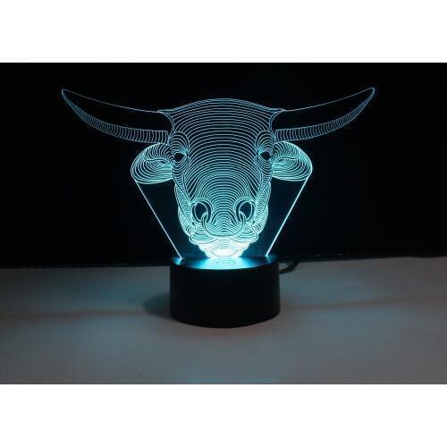 YJM-2838 Acrylic Pannel Materials 3D Effect Illusional Light Desk Lamp with Bull Shape Design for baby Bedroom