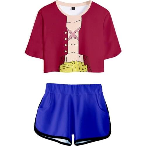 NEW anime cosplay One Piece t short Monkey D. Luffy Cosplay Costume Crop Top Shorts Two Piece Sets men clothes