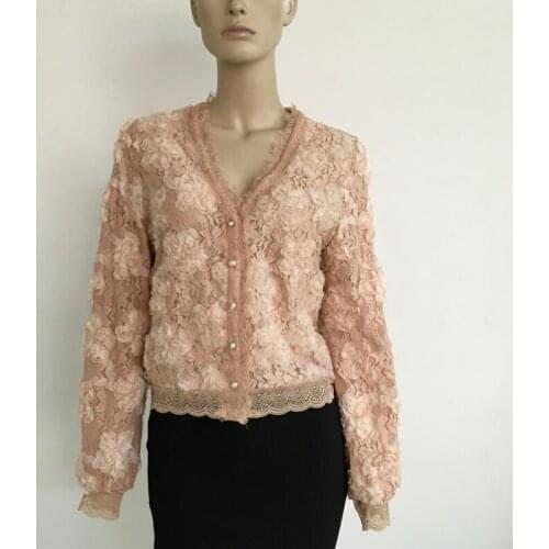 New Spring Womens Korean Style Top French Style Flower Lace Small Shirt Short Top