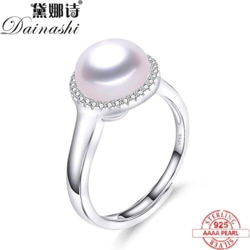 2020 New Arrival Shiny Zircon Ring Natural Freshwater Pearl Adjustable Fashion 925 Sterling Silver Ring Fine Jewelry For Women