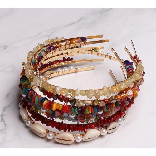 1PC Handmade Braided Colorful Stones Hairbands Imitiation Pearl Shell Headbands Summer Beach Hair Bands Hair Accessories Hot