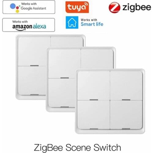 Tuya Smart ZigBee Wireless 4 Scene Switch Push Button Controller Battery Powered Automation Tuya Devices Modules Home Switch